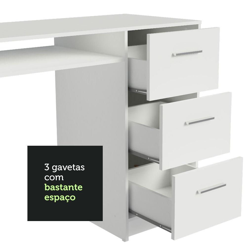 Escrivaninha Mesa para Computador Madesa Alaska 3 Gavetas 1 Porta - Branco