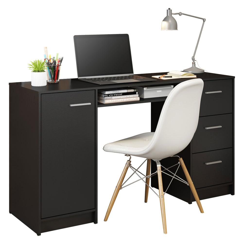 Escrivaninha Mesa para Computador Madesa Alaska 3 Gavetas 1 Porta - Preto
