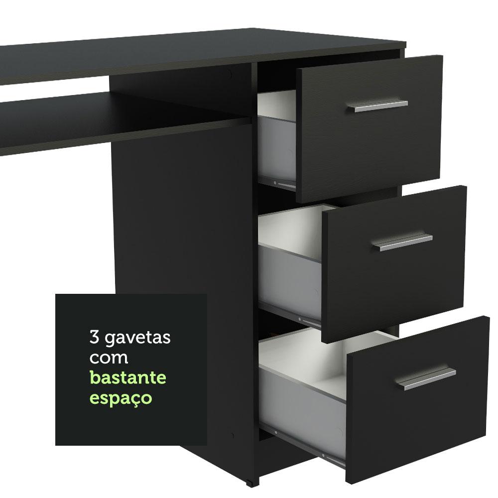 Escrivaninha Mesa para Computador Madesa Alaska 3 Gavetas 1 Porta - Preto