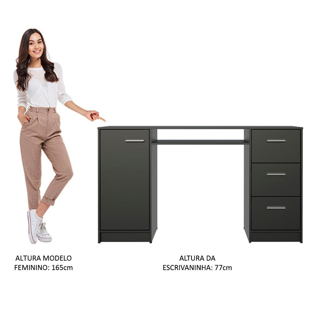 Escrivaninha Mesa para Computador Madesa Alaska 3 Gavetas 1 Porta - Preto
