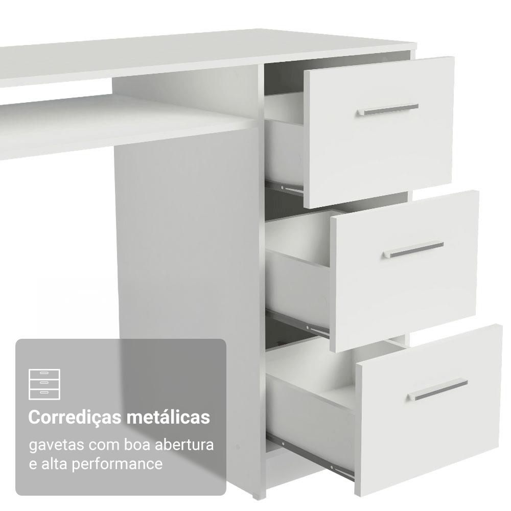 Escrivaninha Penteadeira 136cm 1 Porta 3 Gavetas Branco Madesa