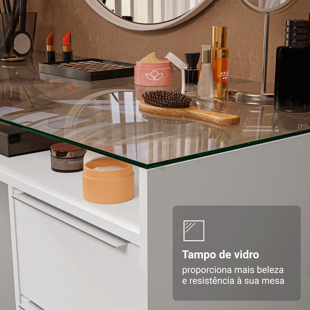 Escrivaninha Penteadeira 136cm 1 Porta 3 Gavetas Tampo de Vidro Branco Madesa