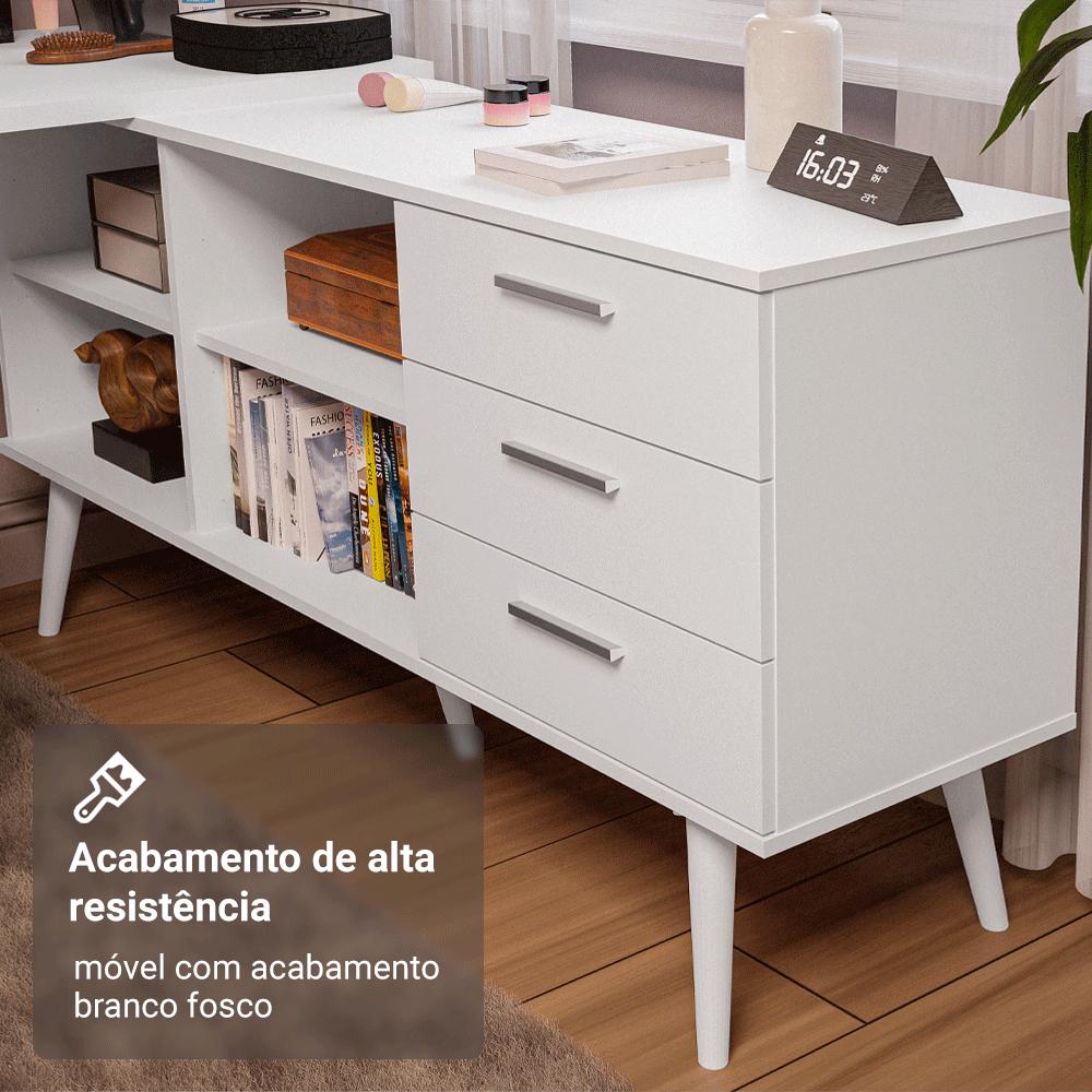 Escrivaninha Penteadeira de Canto 3 Gavetas Branco Madesa