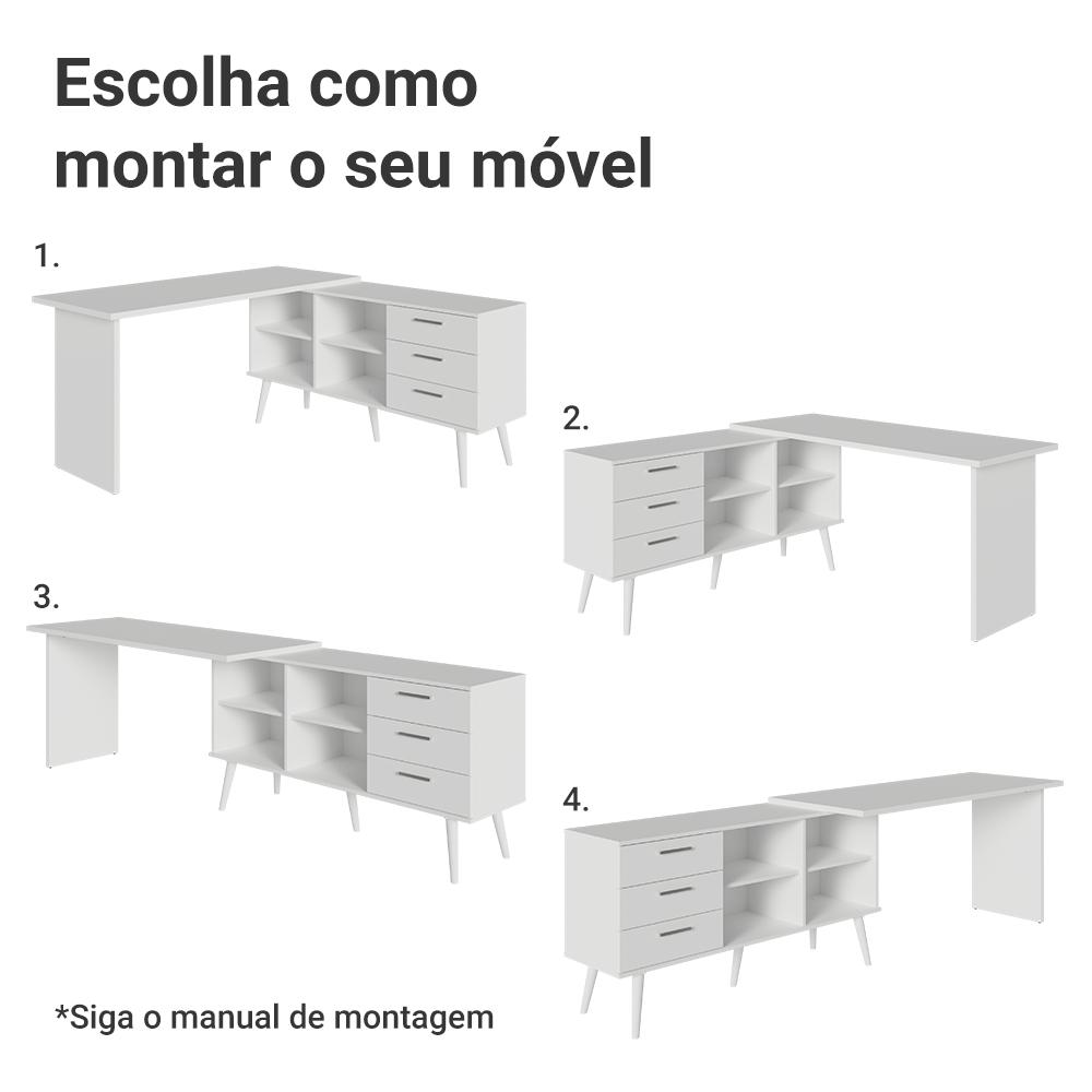Escrivaninha Penteadeira de Canto 3 Gavetas Branco Madesa