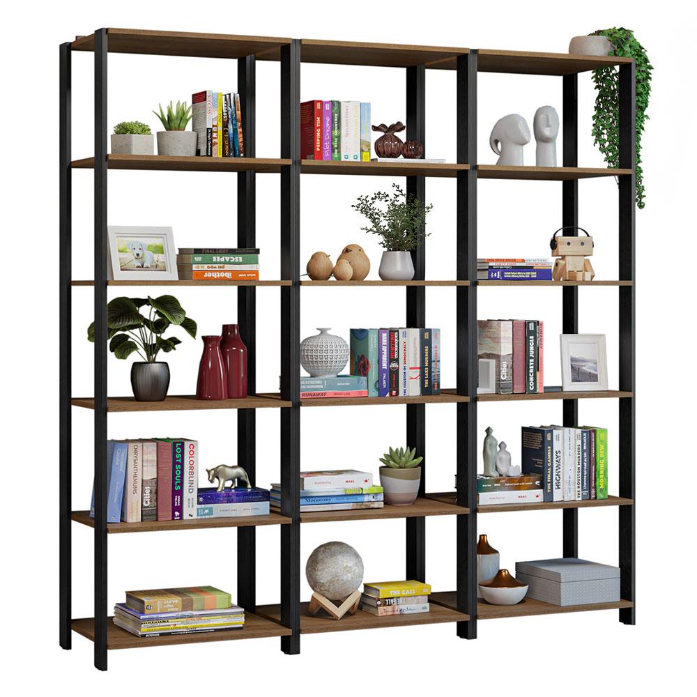 Estante Armário Multiuso para Livros 177cm Rustic/Preto Madesa