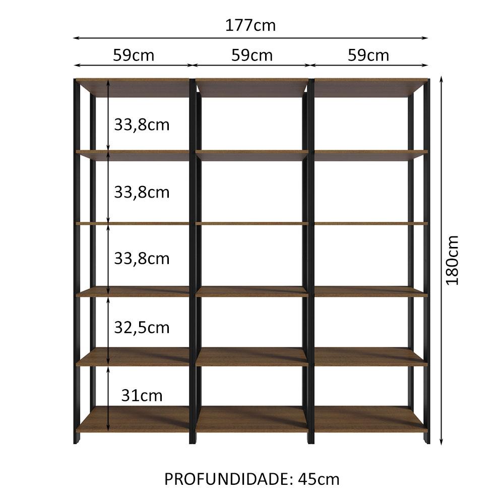 Estante Armário Multiuso para Livros 177cm Rustic/Preto Madesa