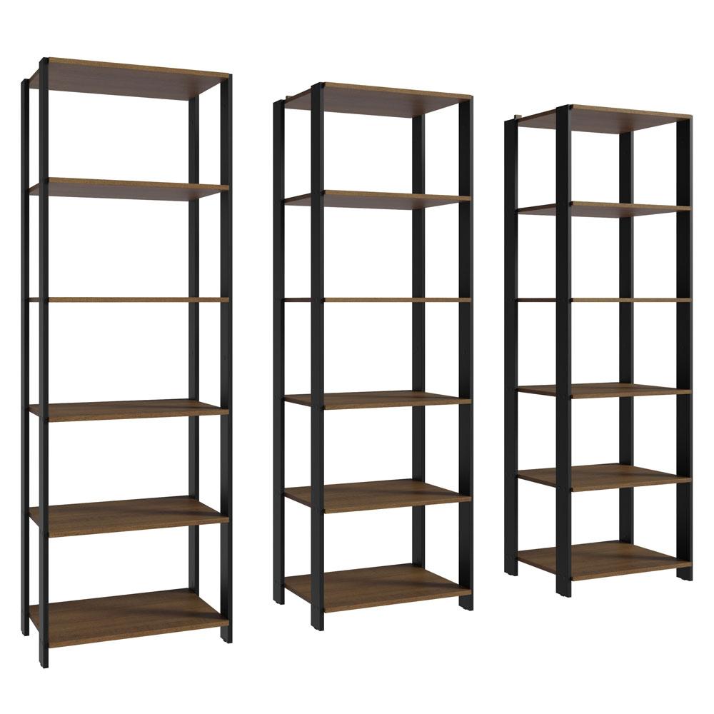 Estante Armário Multiuso para Livros 177cm Rustic/Preto Madesa