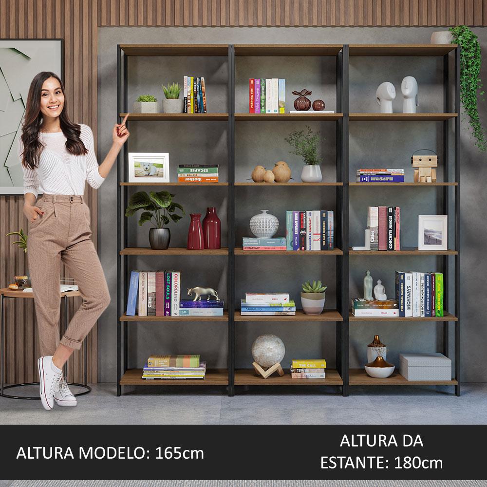 Estante Armário Multiuso para Livros 177cm Rustic/Preto Madesa