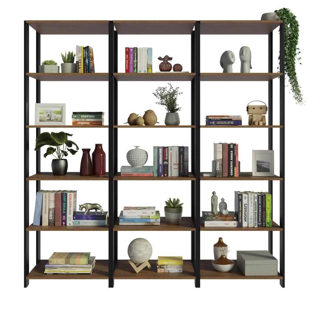 Estante Armário Multiuso para Livros 177cm Rustic/Preto Madesa