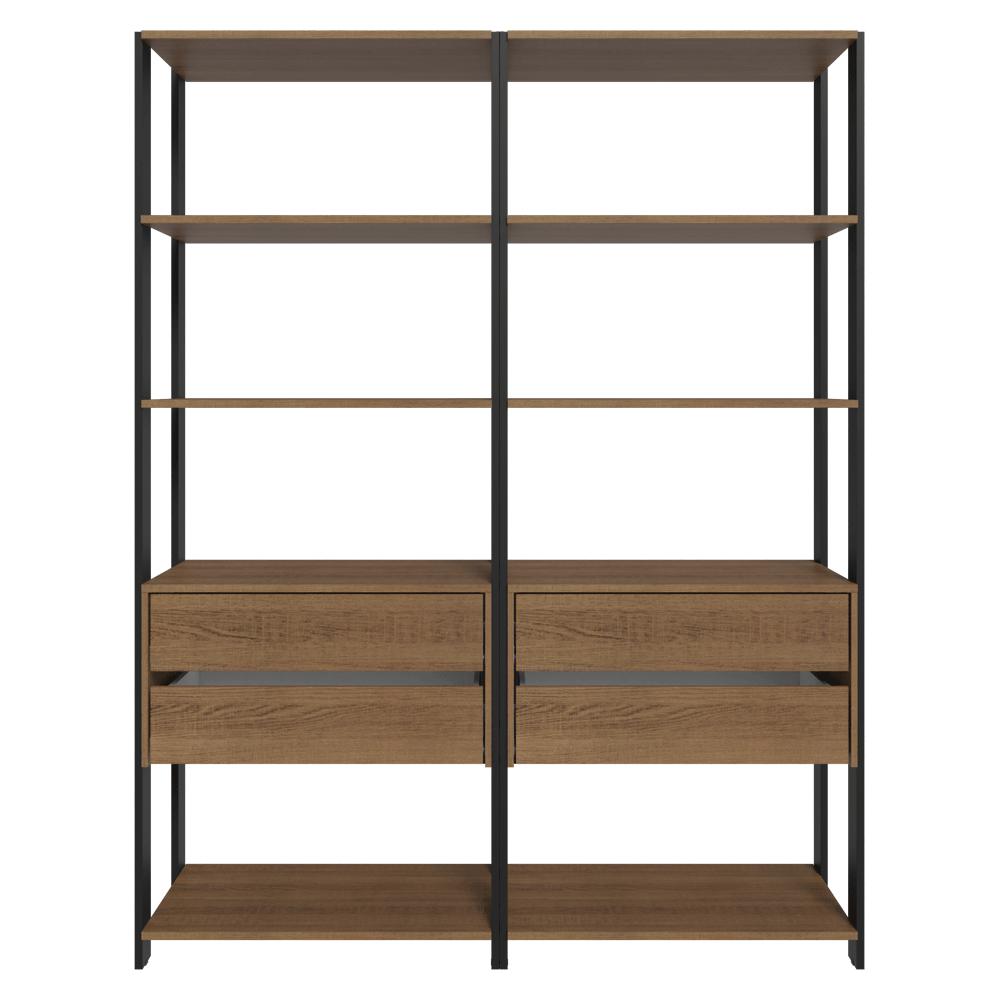 Estante Armário Multiuso para Livros 4 Gavetas 8 prateleiras 140cm Rustic/Preto Madesa