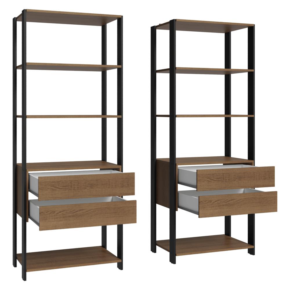 Estante Armário Multiuso para Livros 4 Gavetas 8 prateleiras 140cm Rustic/Preto Madesa