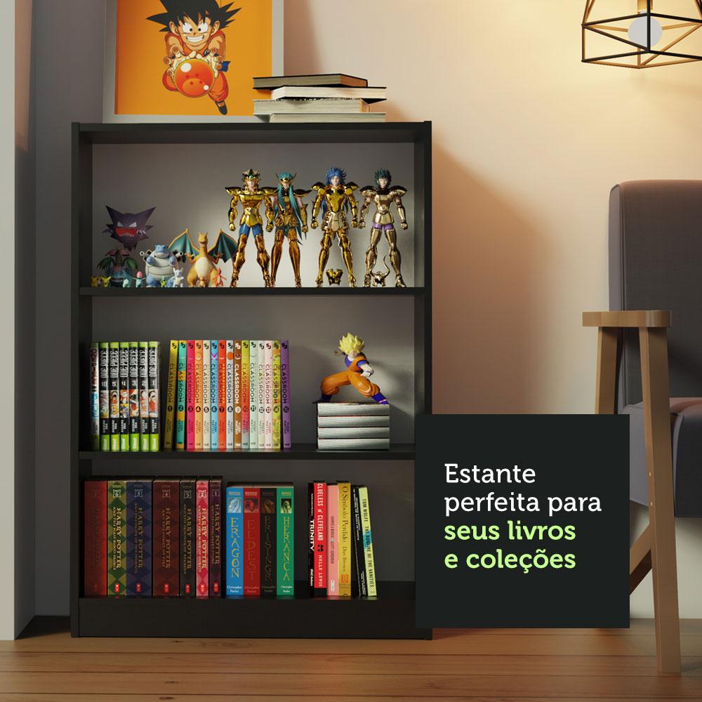 Estante Livreiro Madesa 6907 com 3 Nichos - Preto