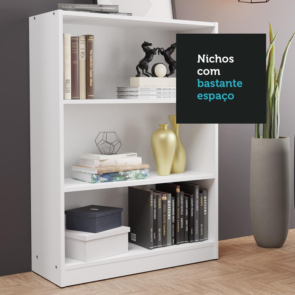 Estante para Livros Home Sala Madesa 6907 com 3 Nichos - Branco