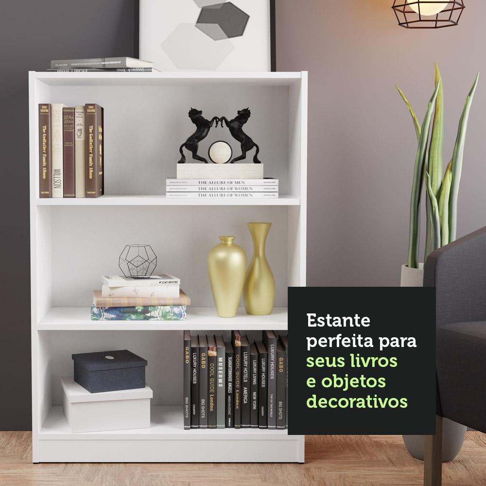 Estante para Livros Home Sala Madesa 6907 com 3 Nichos - Branco