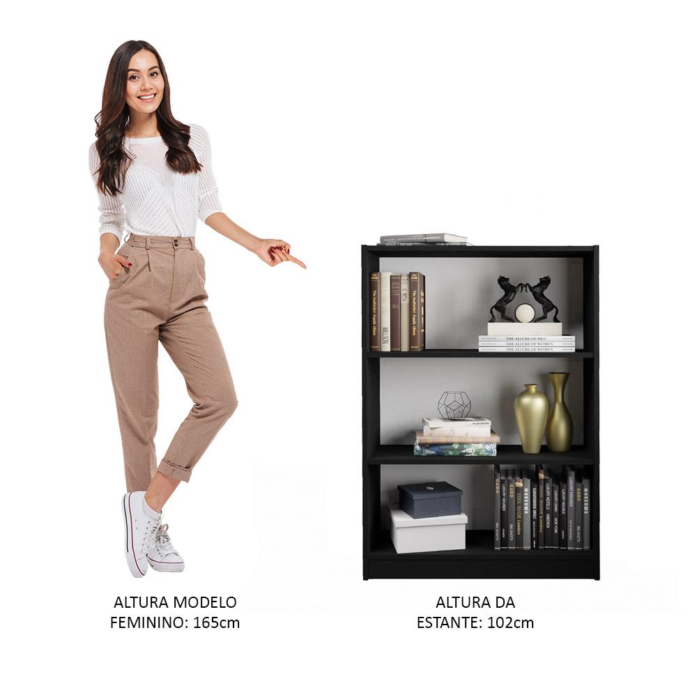 Estante para Livros Home Sala Madesa 6907 com 3 Nichos - Preto