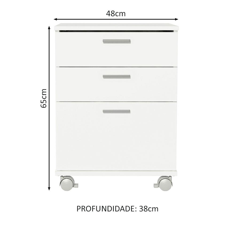 Gaveteiro Organizador para Escritório 3322 Madesa 3 Gavetas com Rodinhas - Branco