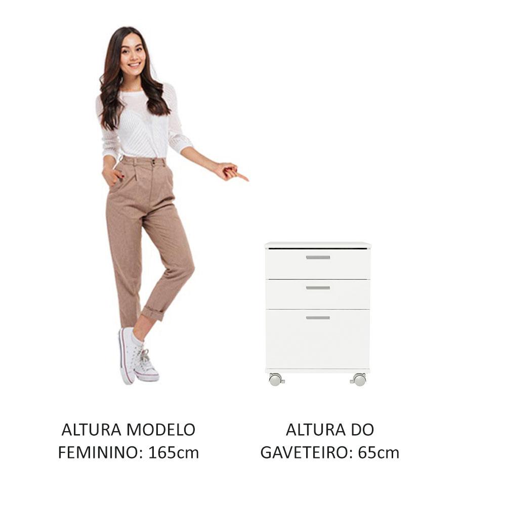 Gaveteiro Organizador para Escritório 3322 Madesa 3 Gavetas com Rodinhas - Branco