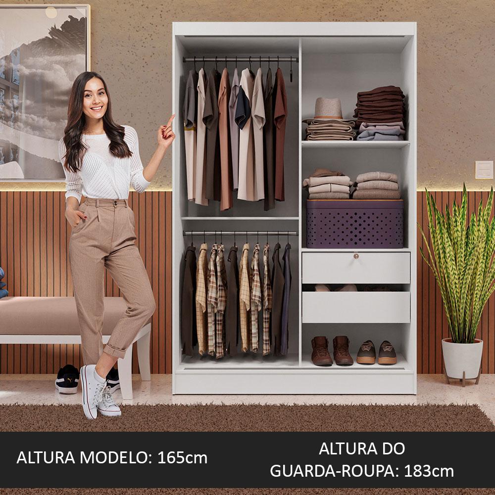 Guarda-Roupa 2 Portas de Correr de Espelho Branco Max Madesa