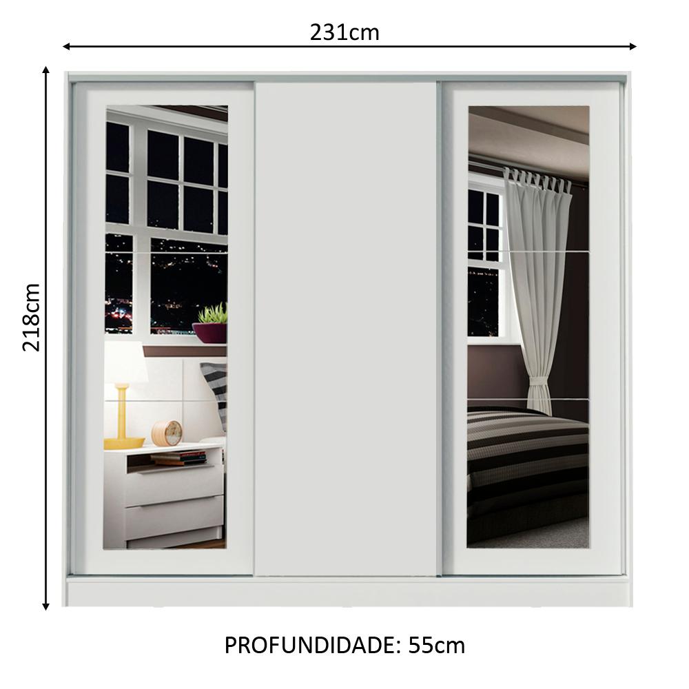 Guarda-Roupa Casal 100% MDF Madesa Eros 3 Portas de Correr com Espelhos - Branco
