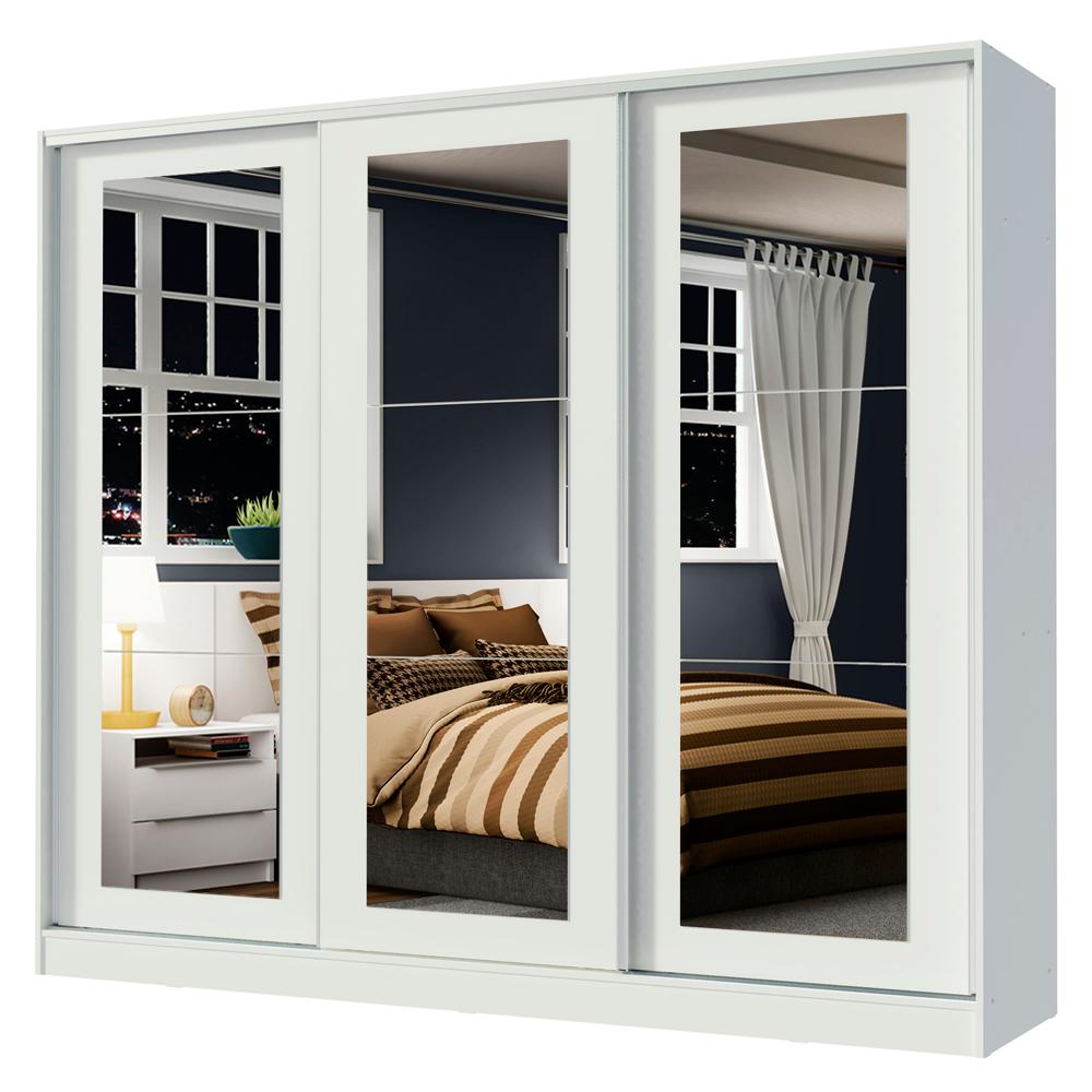 Guarda-Roupa Casal 100% MDF Madesa Eros 3 Portas de Correr de Espelho - Branco