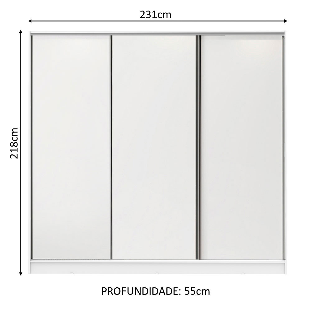 Guarda Roupa Casal 100% MDF Madesa Royale 3 Portas de Correr - Branco