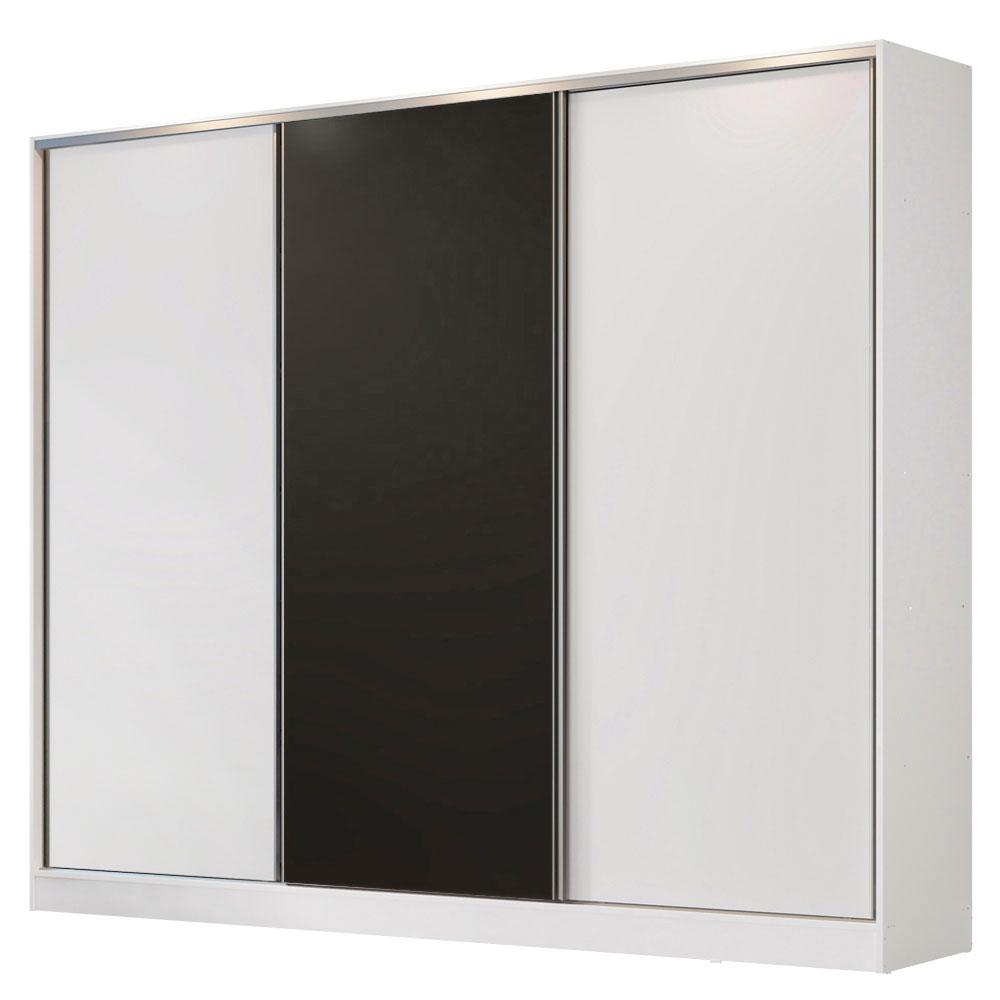 Guarda Roupa Casal 100% MDF Madesa Royale 3 Portas de Correr - Branco/Branco/Preto