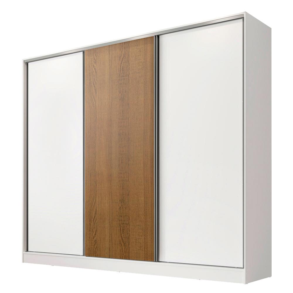 Guarda Roupa Casal 100% MDF Madesa Royale 3 Portas de Correr - Branco/Branco/Rustic
