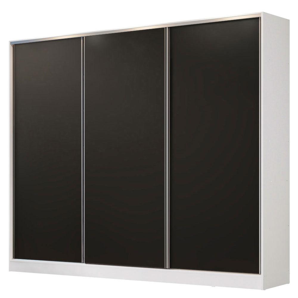 Guarda Roupa Casal 100% MDF Madesa Royale 3 Portas de Correr - Branco/Preto