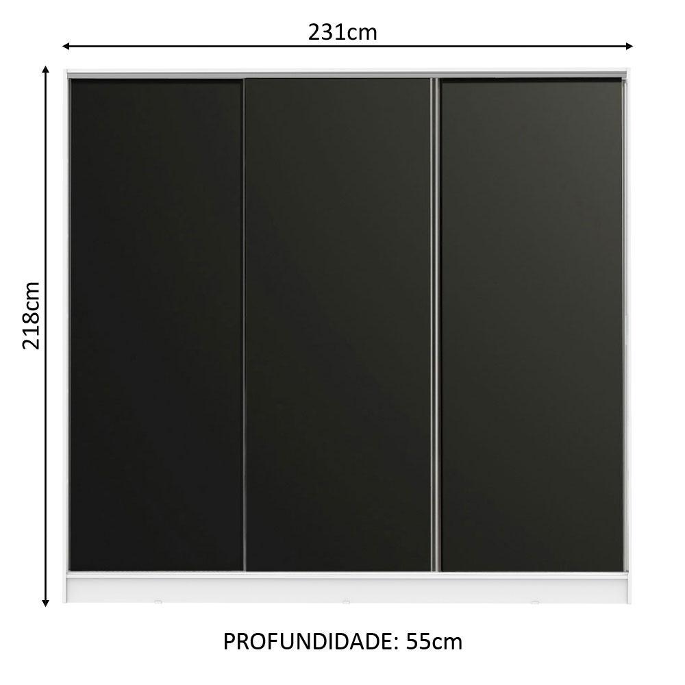 Guarda Roupa Casal 100% MDF Madesa Royale 3 Portas de Correr - Branco/Preto