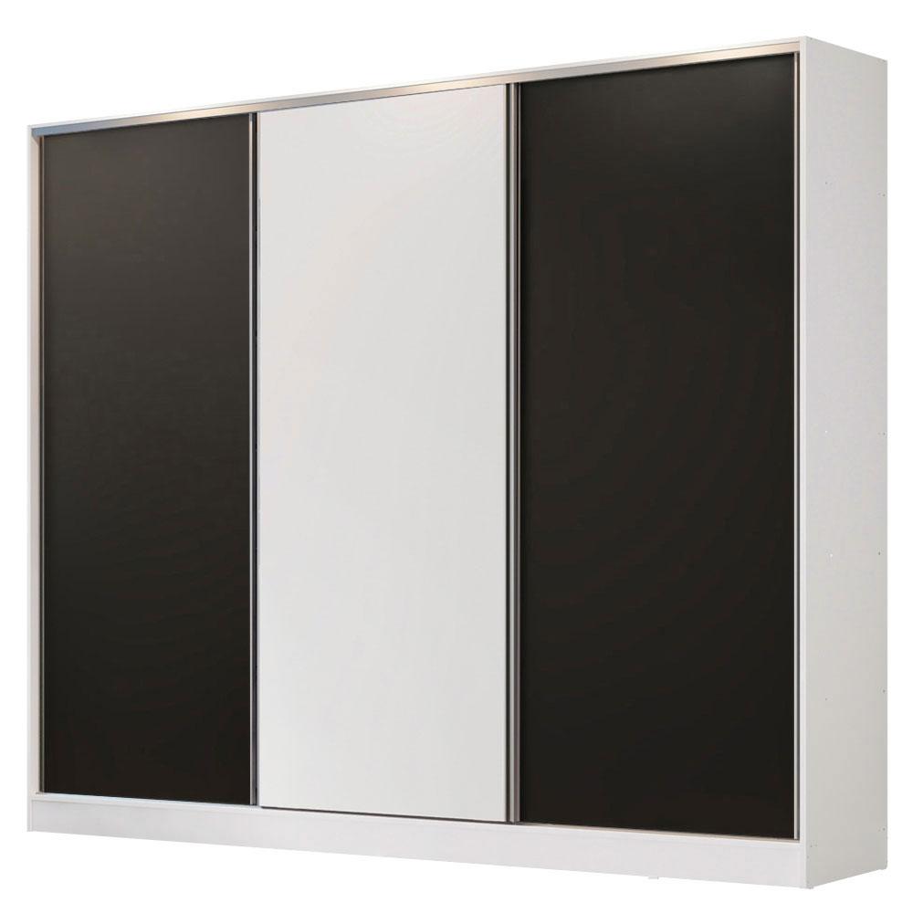 Guarda Roupa Casal 100% MDF Madesa Royale 3 Portas de Correr - Branco/Preto/Branco