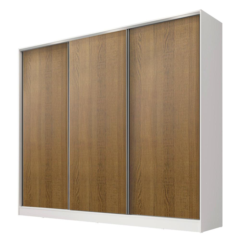 Guarda Roupa Casal 100% MDF Madesa Royale 3 Portas de Correr - Branco/Rustic