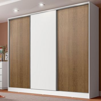 Guarda Roupa Casal 100% MDF Madesa Royale 3 Portas de Correr - Branco/Rustic/Branco