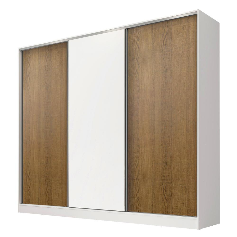 Guarda Roupa Casal 100% MDF Madesa Royale 3 Portas de Correr - Branco/Rustic/Branco
