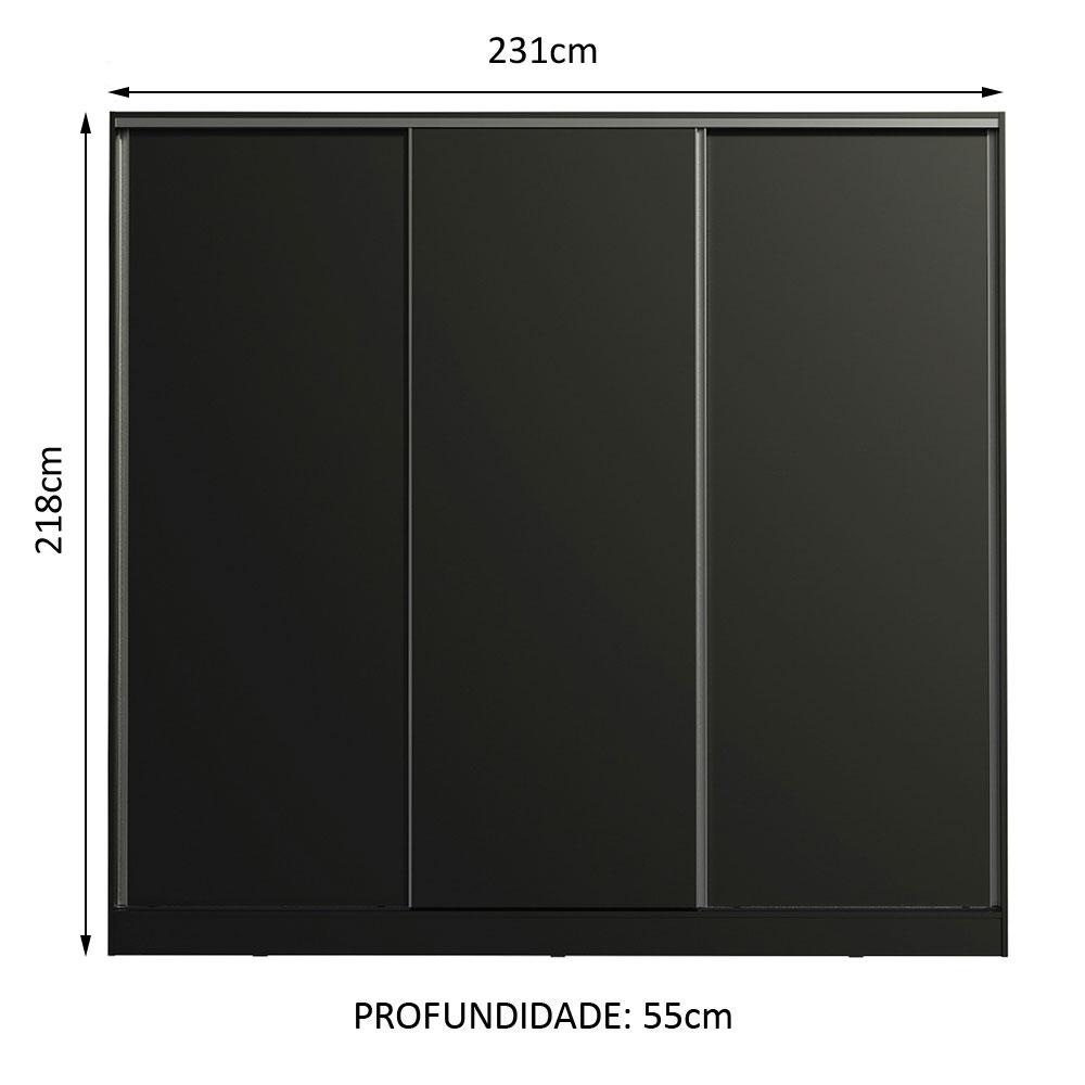 Guarda Roupa Casal 100% MDF Madesa Royale 3 Portas de Correr - Preto