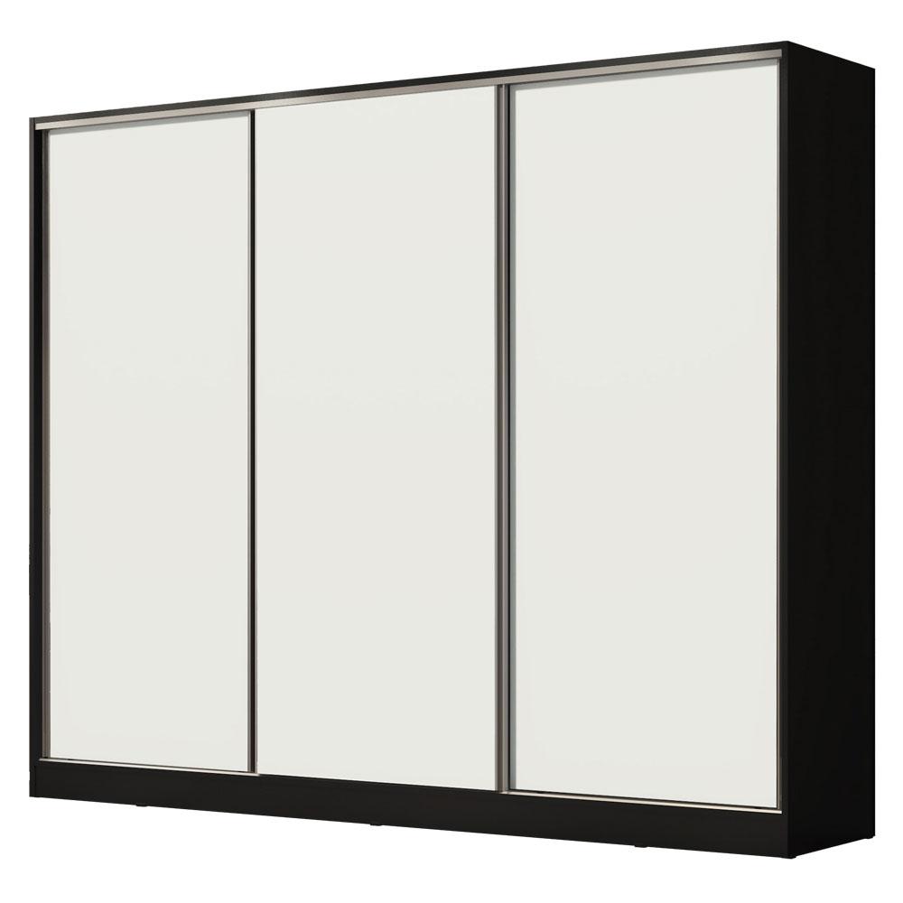 Guarda Roupa Casal 100% MDF Madesa Royale 3 Portas de Correr - Preto/Branco