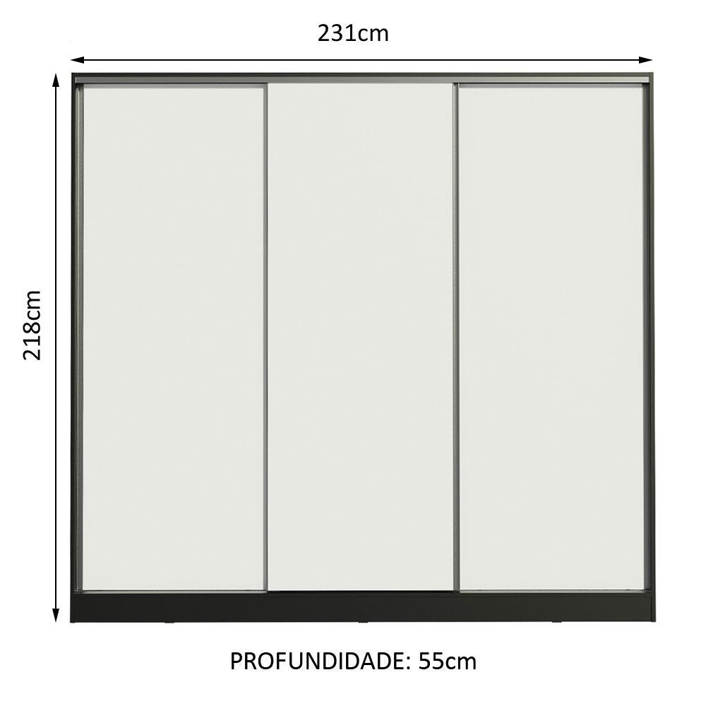 Guarda Roupa Casal 100% MDF Madesa Royale 3 Portas de Correr - Preto/Branco