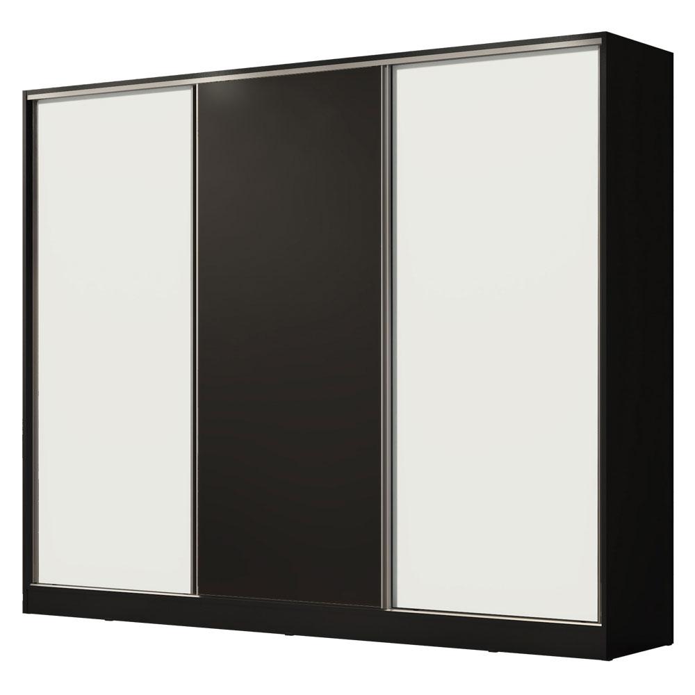 Guarda Roupa Casal 100% MDF Madesa Royale 3 Portas de Correr - Preto/Branco/Preto