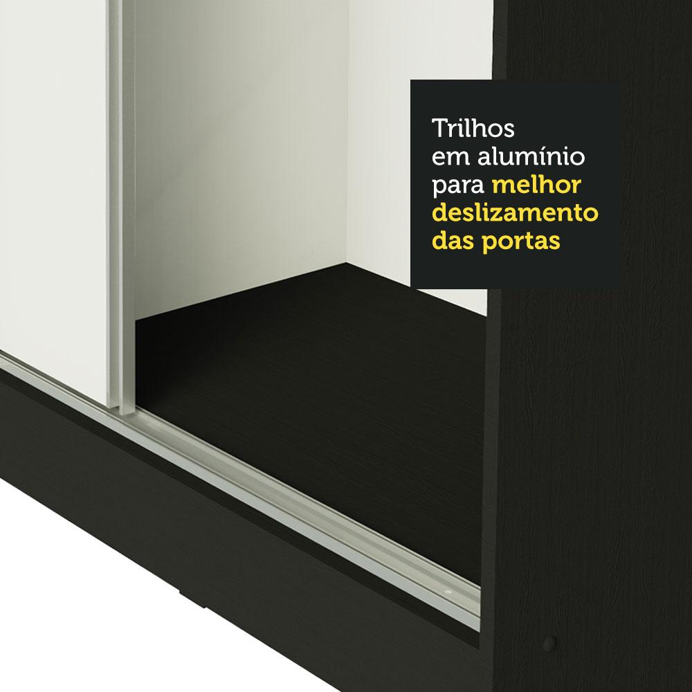 Guarda Roupa Casal 100% MDF Madesa Royale 3 Portas de Correr - Preto/Branco/Preto