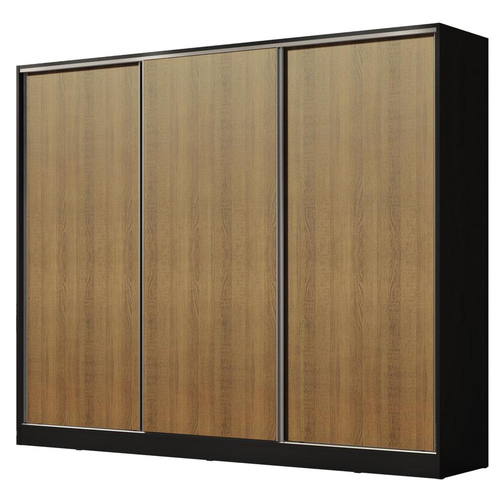 Guarda Roupa Casal 100% MDF Madesa Royale 3 Portas de Correr - Preto/Rustic