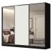 Guarda Roupa Casal 100% MDF Madesa Royale 3 Portas de Correr com Espelhos - Preto/Branco