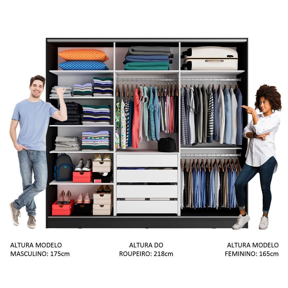 Guarda Roupa Casal 100% MDF Madesa Royale 3 Portas de Correr com Espelhos - Preto/Rustic