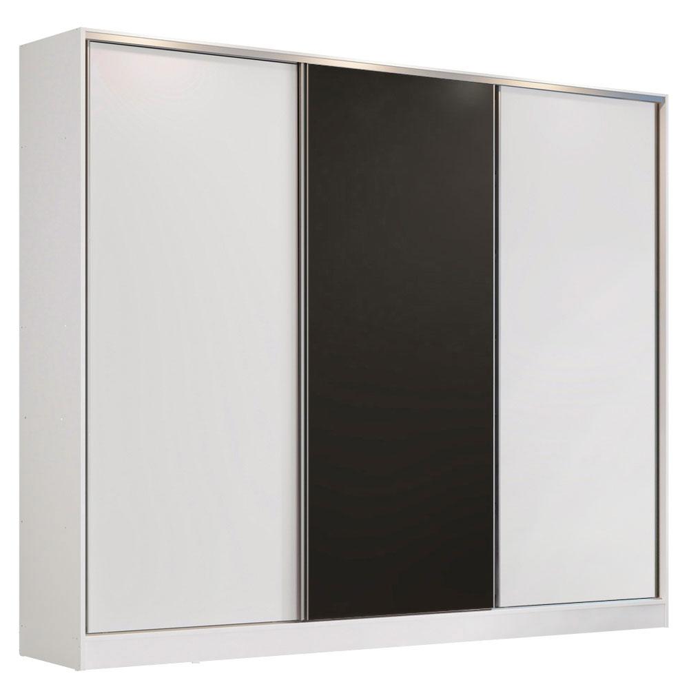 Guarda Roupa Casal 100% MDF Madesa Zurique 3 Portas de Correr - Branco/Branco/Preto