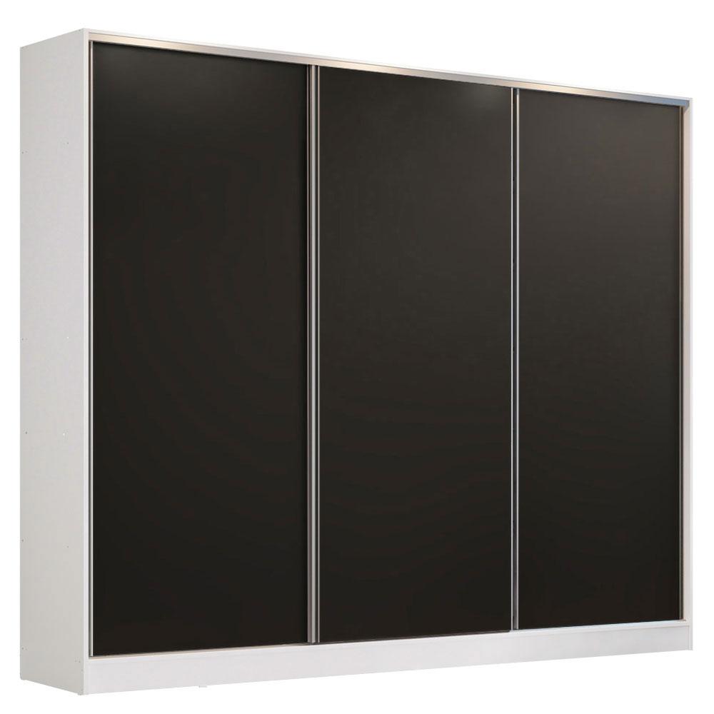 Guarda Roupa Casal 100% MDF Madesa Zurique 3 Portas de Correr - Branco/Preto