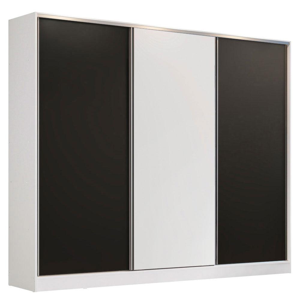 Guarda Roupa Casal 100% MDF Madesa Zurique 3 Portas de Correr - Branco/Preto/Branco