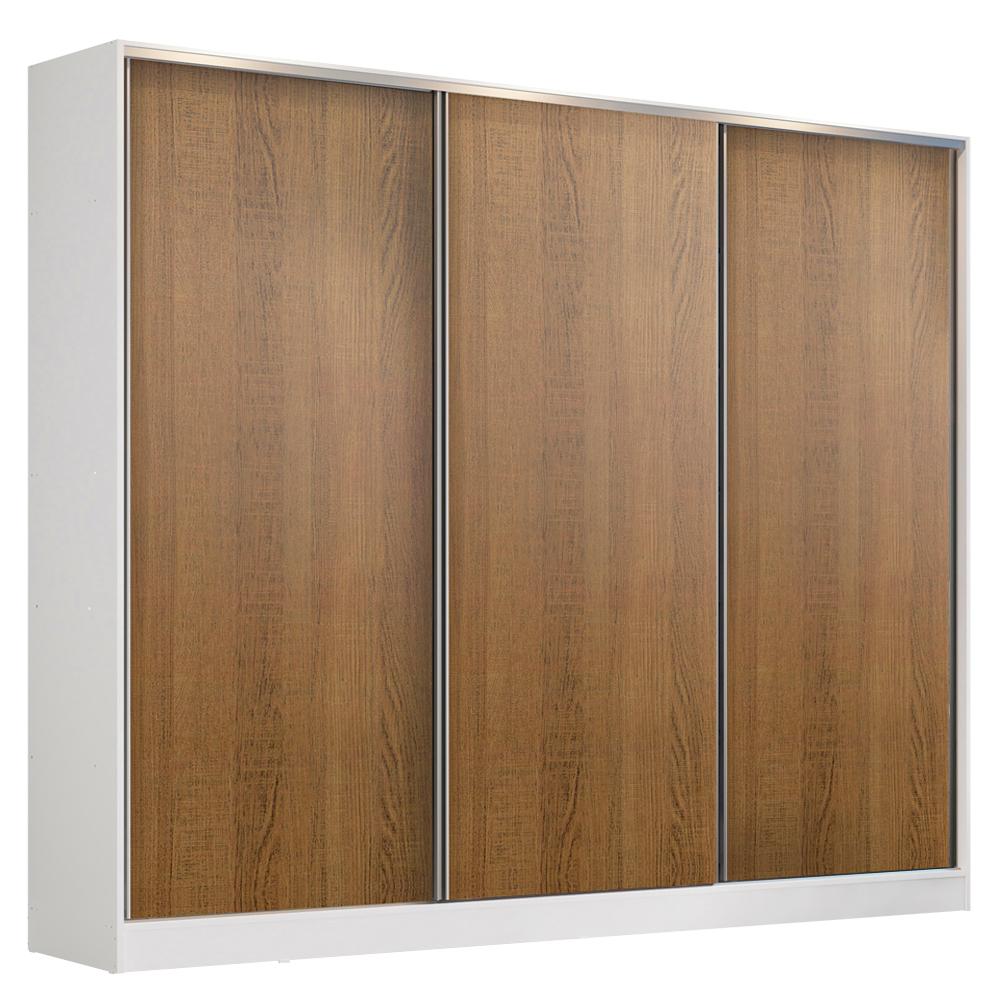 Guarda Roupa Casal 100% MDF Madesa Zurique 3 Portas de Correr - Branco/Rustic