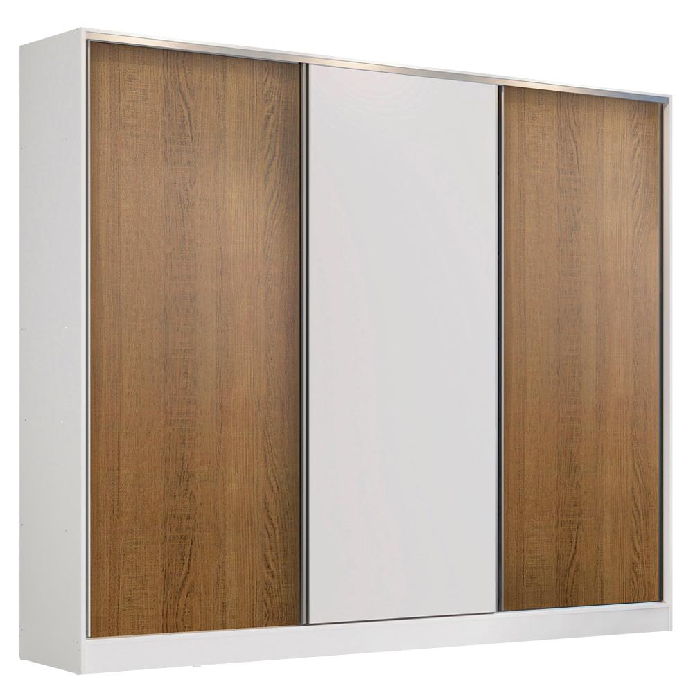 Guarda Roupa Casal 100% MDF Madesa Zurique 3 Portas de Correr - Branco/Rustic/Branco