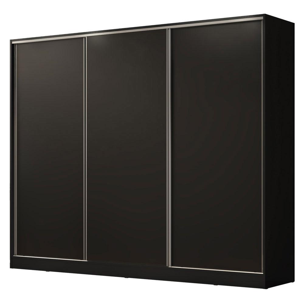 Guarda Roupa Casal 100% MDF Madesa Zurique 3 Portas de Correr - Preto