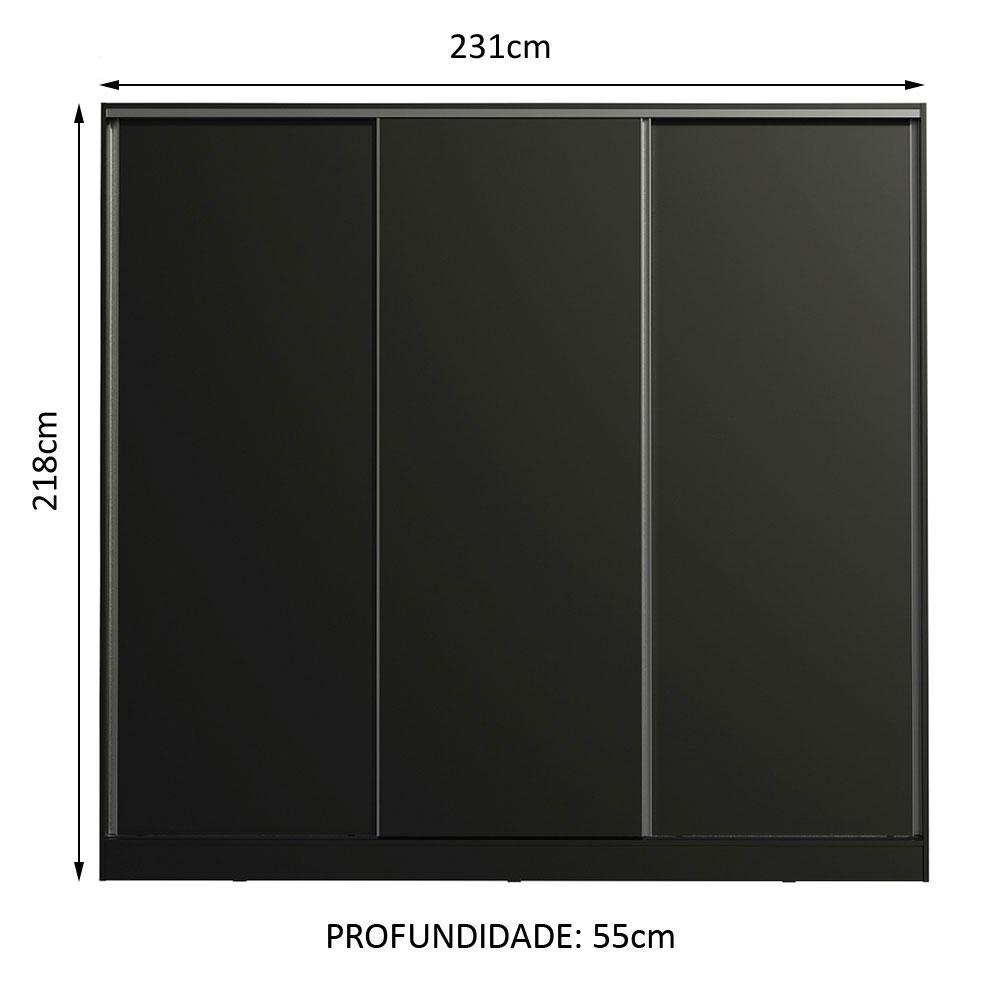 Guarda Roupa Casal 100% MDF Madesa Zurique 3 Portas de Correr - Preto