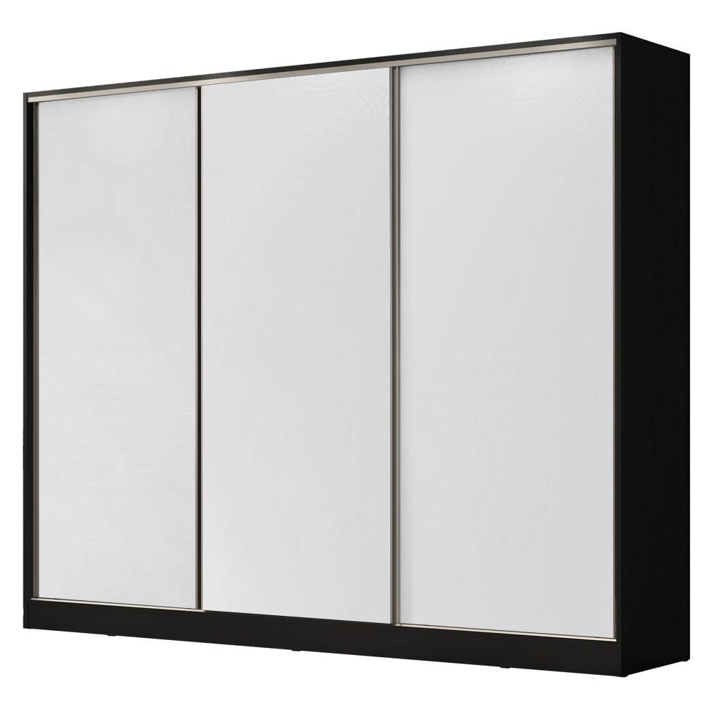 Guarda Roupa Casal 100% MDF Madesa Zurique 3 Portas de Correr - Preto/Branco