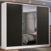 Guarda Roupa Casal 100% MDF Madesa Zurique 3 Portas de Correr com Espelho - Branco/Preto